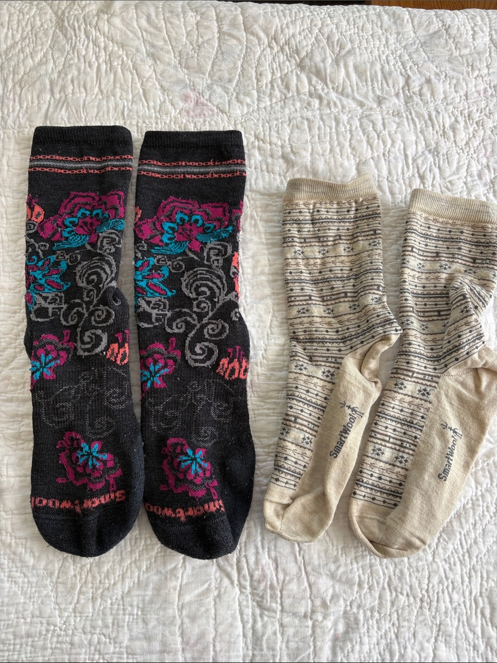 Smartwool Black Floral Crew Socks with Teal & Magenta Accents